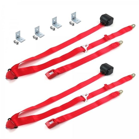 Geared2Golf Standard 3 Point Red Retractable Bucket Seat Belt Kit with Bracketry for Jeep Wrangler 1987-1996 - 2 Belts GE1552737
